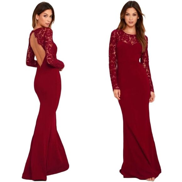 Lulus Whenever You Call Lace Open Back Maxi Dress Gown Red Medium - Picture 15 of 15